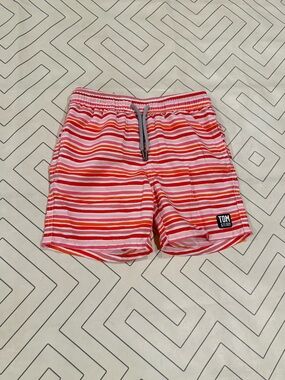 Tom & Teddy Pink and Red Striped Swim Trunks
